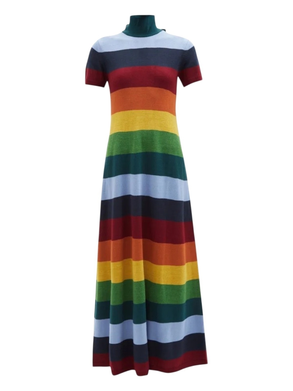 STAUD Fox Rainbow Striped Sweater Maxi Dress